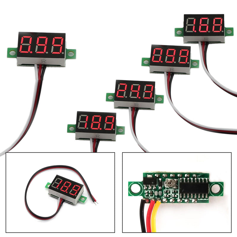 5x Mini DC 0-30V Rote LED 3-Digitalanzeige Spannung Voltmeter Panel Kalibrierbar