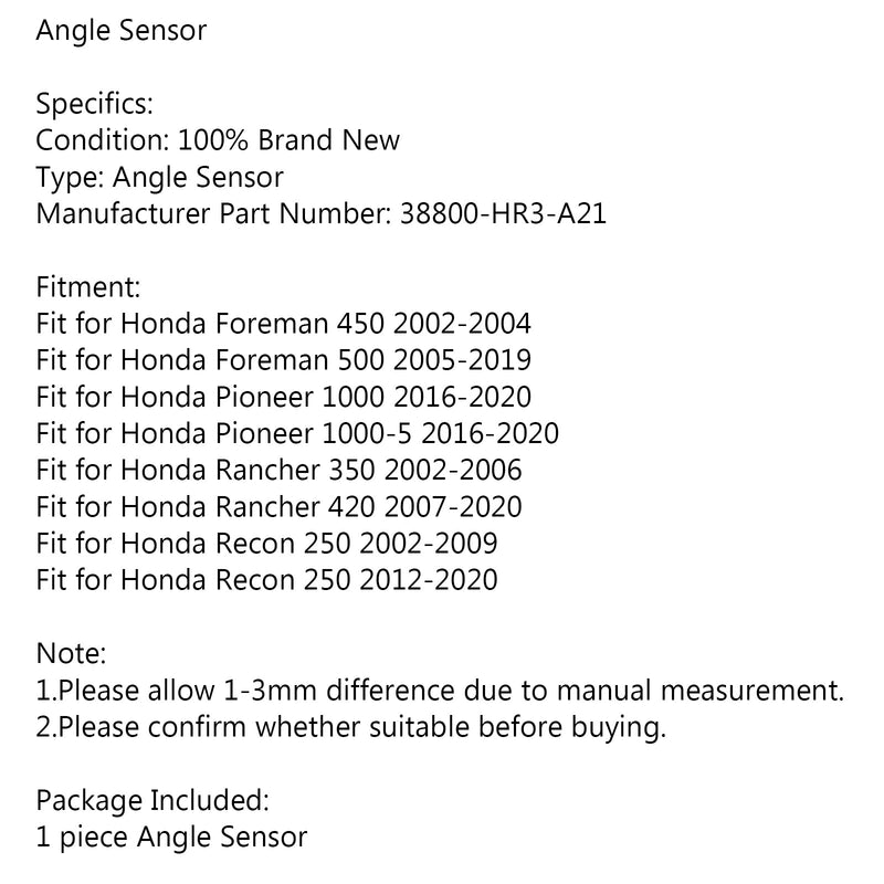 Kulma-anturi sopii Honda Foreman 450 500 Rancher 350 Recon 250 38800-HR3-A21 Generic