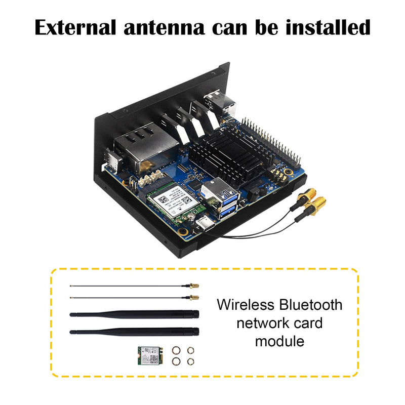 Metalowa obudowa chłodząca Orange pi 5 Plus z wentylatorem i zewnętrzną anteną WiFi