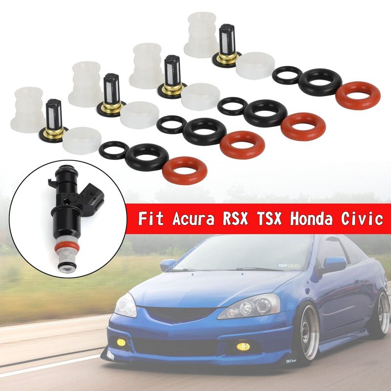 Kit de reparación de inyector de combustible, juntas tóricas de filtro, compatible con Acura RSX TSX Honda Civic genérico, 4 Uds.