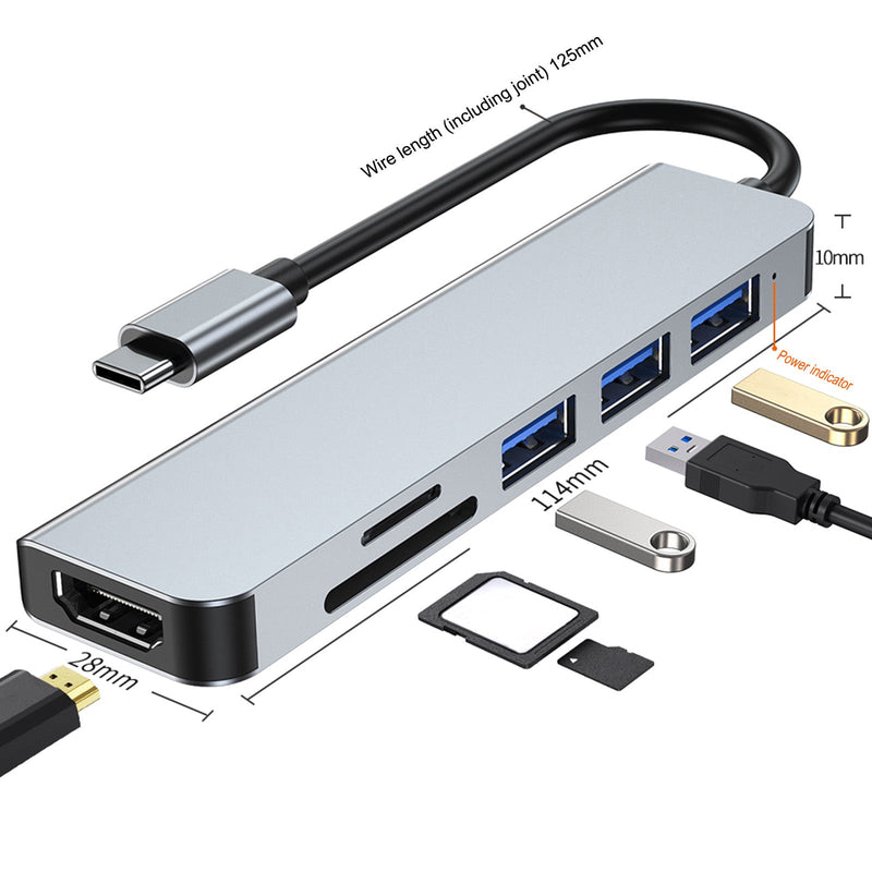 6 in 1 USB-C Type C HD -lähtö 4K USB 3.0 HD -sovitin HUB-monitoimitelakka