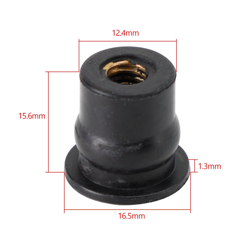 M6 Rubber Wellnuts Wellnuts för kåpa och skärmfixering 100 st - 13 mm hål