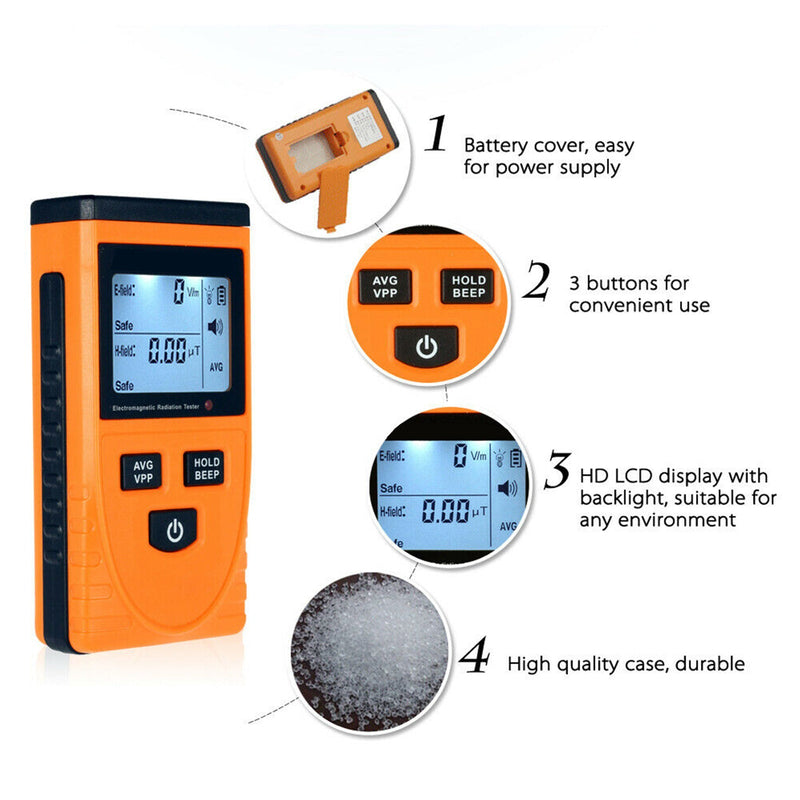 Cyfrowy detektor promieniowania pola elektromagnetycznego LCD, miernik EMF, tester dozymetru