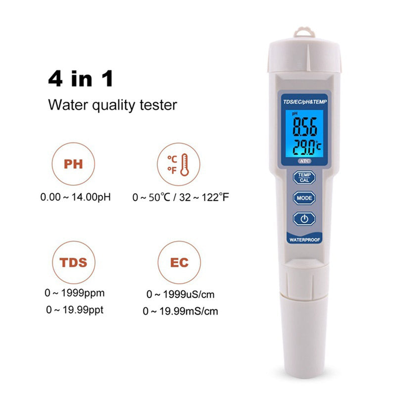 4In1 PH/TDS/EC/Temperature Meter Digital Water Quality Monitoring Tester Test Tool