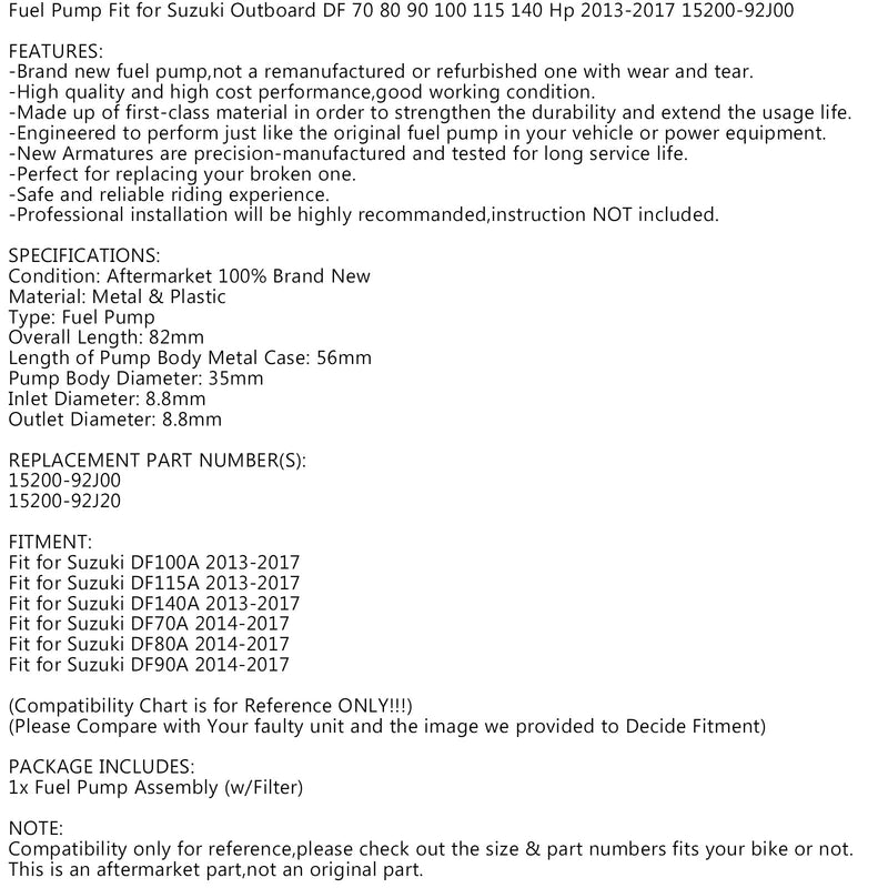 Pompa paliwa do silnika zaburtowego Suzuki DF 70 80 90 100 115 140 km 2013-2017 15200-92J00 Generic