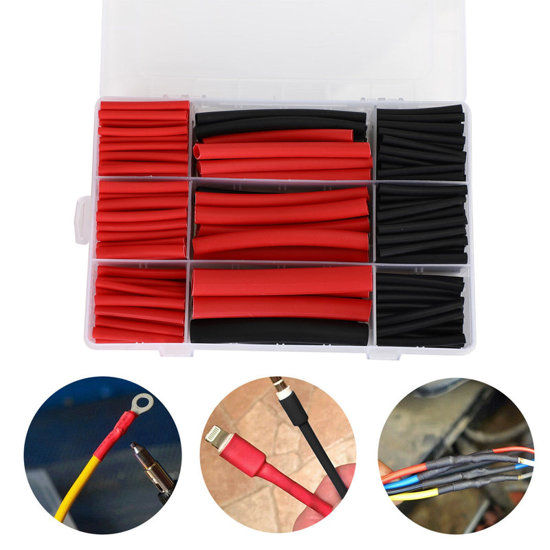 Kit de tubos termorretráctiles de 300 piezas, relación 3:1, kit forrado con adhesivo de doble pared, negro y rojo