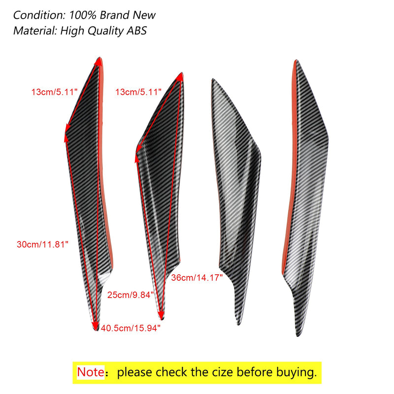 Paket med 4 Universal Front Bumper Fins Body Splitter Spoiler Canards Carbon Look