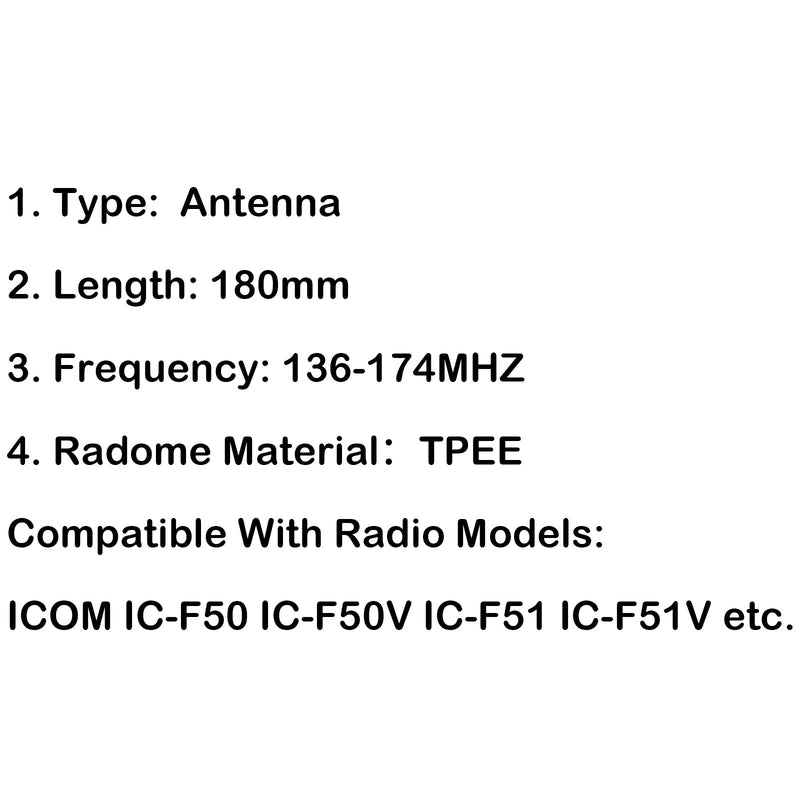 Antena de látigo FM 136-174MHz para Radio ICOM IC-F50 IC-F50V IC-F51 IC-F51V