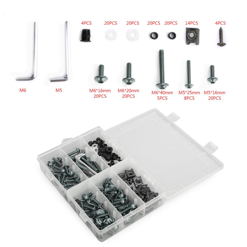 177pcs Sportbikes Motorradverriegelungsschrauben Kit M5/M6 Fastener Schrauben Titanium