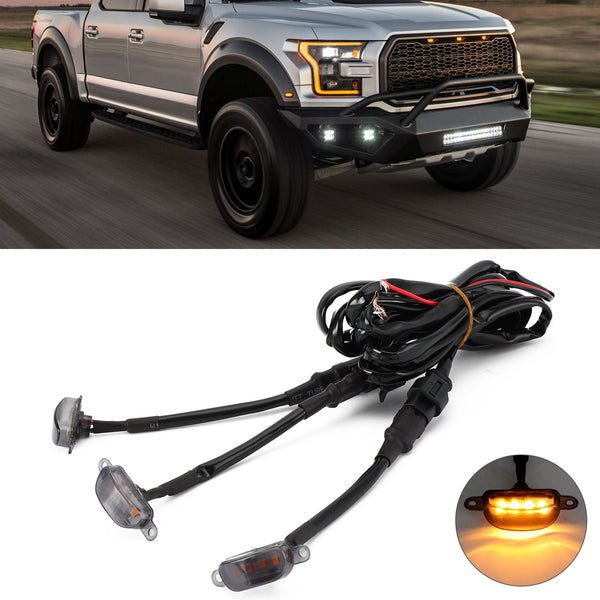 3st rökt lins bärnstensfärgad LED-lampa Raptor-gallret körljus Passar Ford F-150 Generic