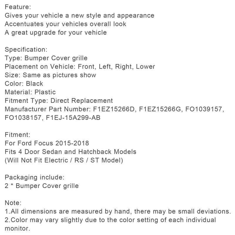 2 pçs pára-choque dianteiro farol de nevoeiro tampa moldura grade apto para Ford Focus 2015-2018