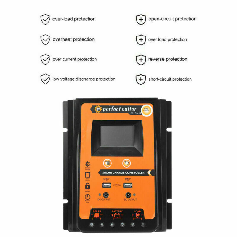 12/24V 30A Solar Charge Controller Kontrollpanel Batteriregulator Dobbel USB