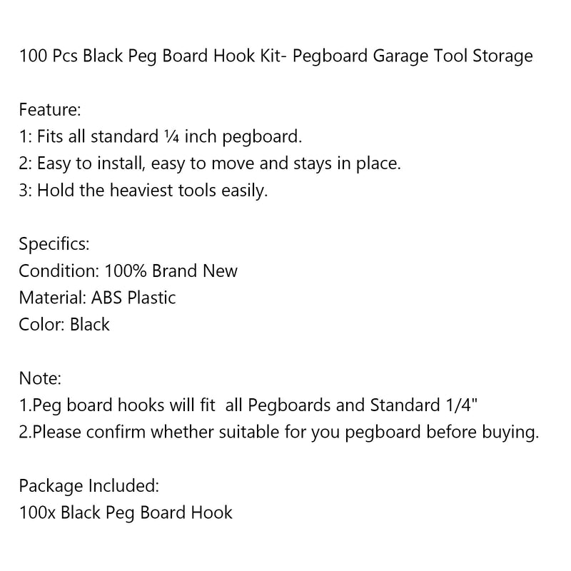 Areyourshop Peg Board Hook Kit Garage Tool Storage Pegboard 100 Stück J Hook Locking Plastic