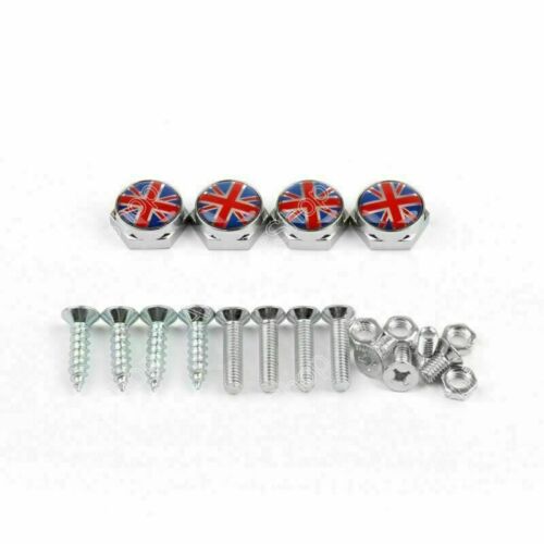 Union Jack krom metall registreringsskilt Ramme Skrue Bolt Cap Para Mini Cooper