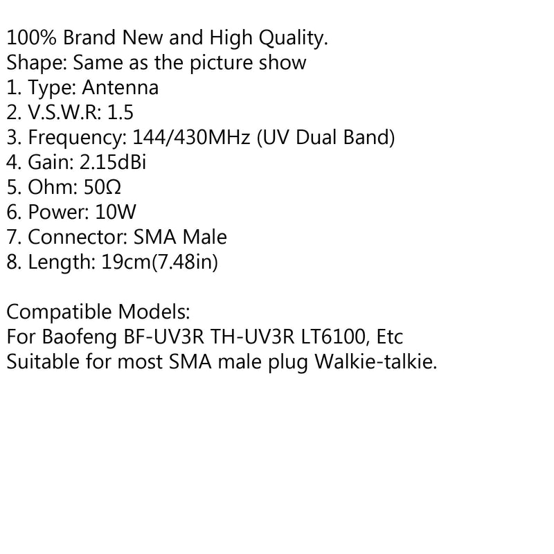 RH519-antenni SMA-uros kaksitaajuuksinen VHF UHF 144/430MHz Baofeng UV3R LT6100