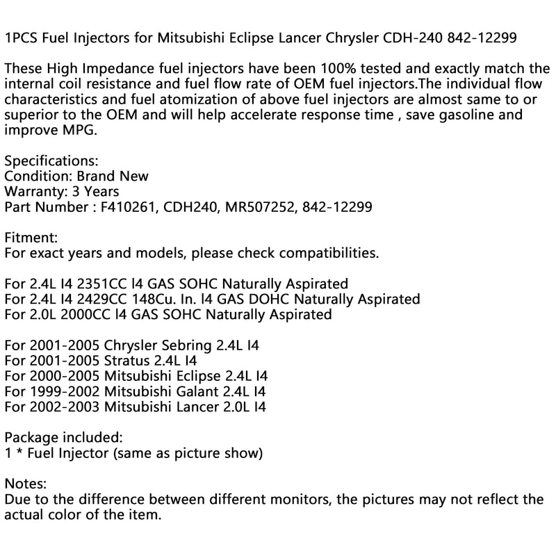 1st bränsleinsprutare för Mitsubishi Eclipse Lancer Chrysler CDH-240 842-12299 Generic