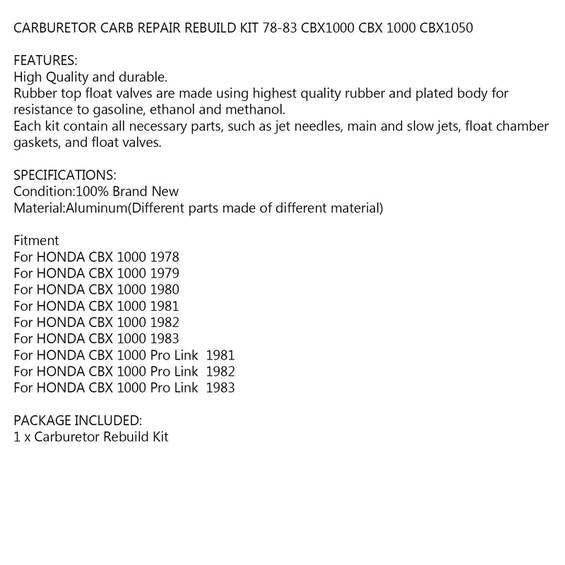 Kaasuttimen Kaasuttimen huoltosuutinsarjat HONDA CBX 1000 CBX 1000 78 1979 1980 Generic