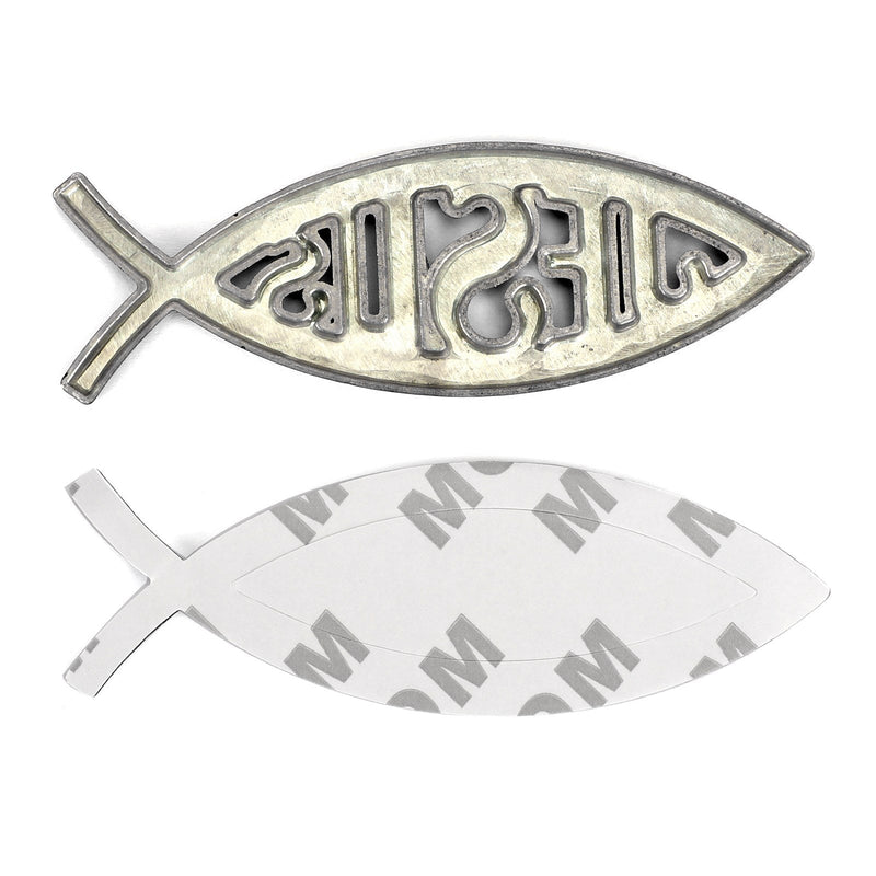 3D Auto Aufkleber Emblem Aufkleber Religiöser Gott für Jesus Christliches Fischsymbol Silber