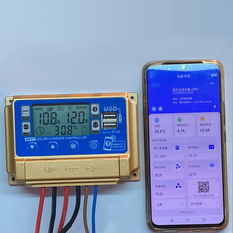 30A-60A MPPT Bluetooth APP Solarladeregler Ladegerät Passend für 12V-60V Batterie