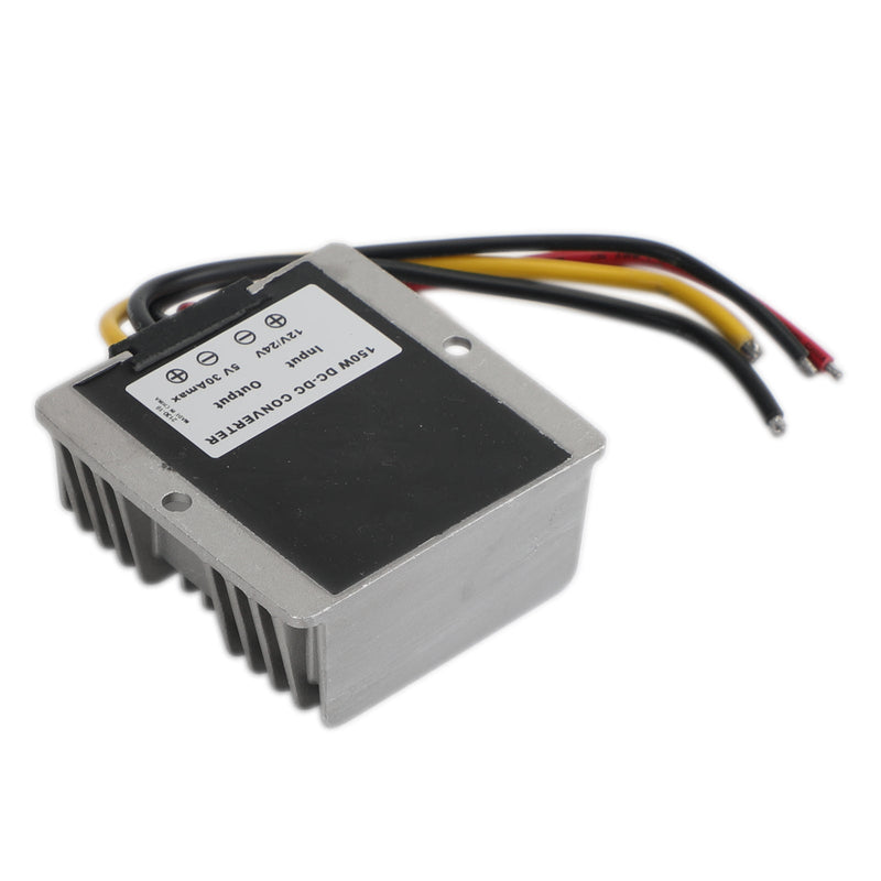 Vanntett DC 12V/24V til 5V 150W 30A nedtrappende strømforsyningsregulator