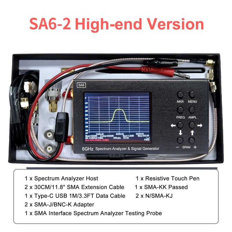 SA6 6GHz portátil de mano 3,2" generador de señal analizador de espectro 35-6200MHz