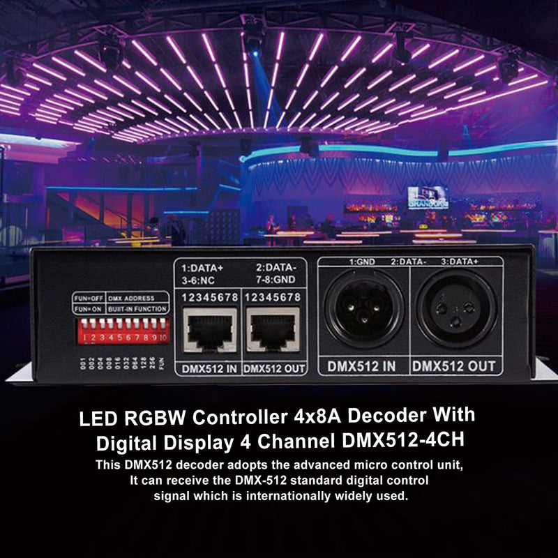 LED RGBW Controller 4x8A Decoder mit Digitalanzeige 4 Kanal DMX512-4CH