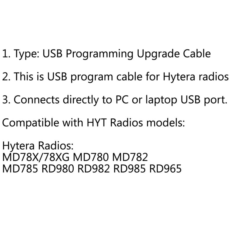 USB programmeringskabel for Hytera MD650 MD780 RD782 MD782URD982 RD985