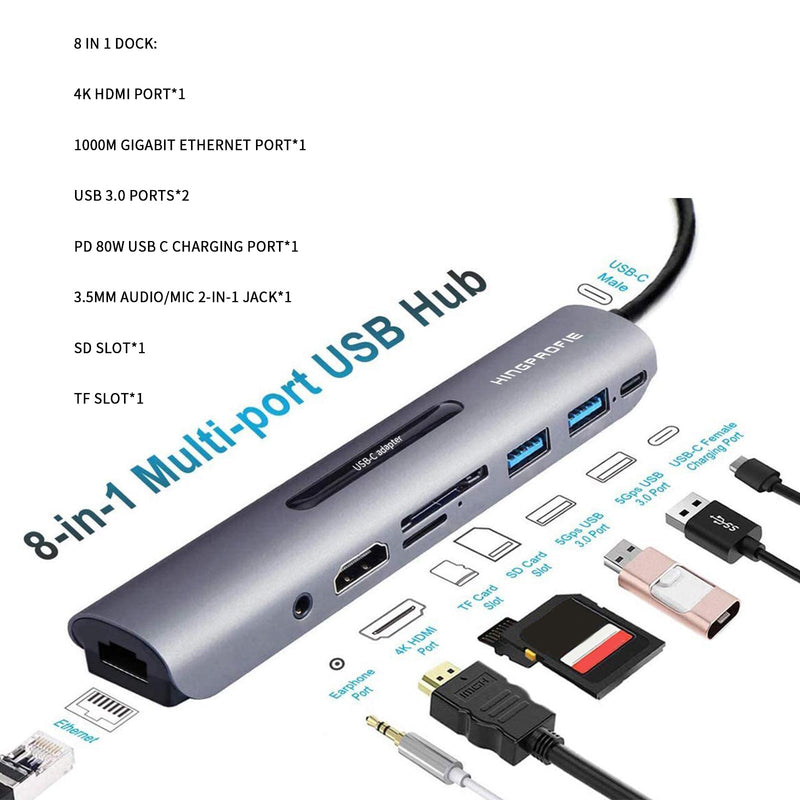 9-i-1 USB-C dockningsstation 4K HD VGA PD100W för MacBook Type-C bärbara datorer