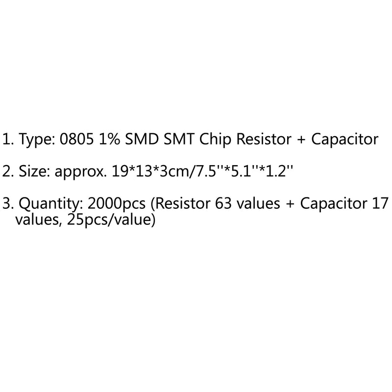 2000 STK 0805 1% SMD Chip SMT motstand 63 verdier + kondensator 17 verdi prøvebok