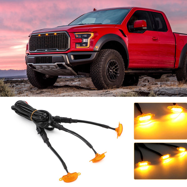 3 szt. Bursztynowe soczewki Bursztynowa lampa LED Raptor Przedni grill Światła do jazdy Ford F-150