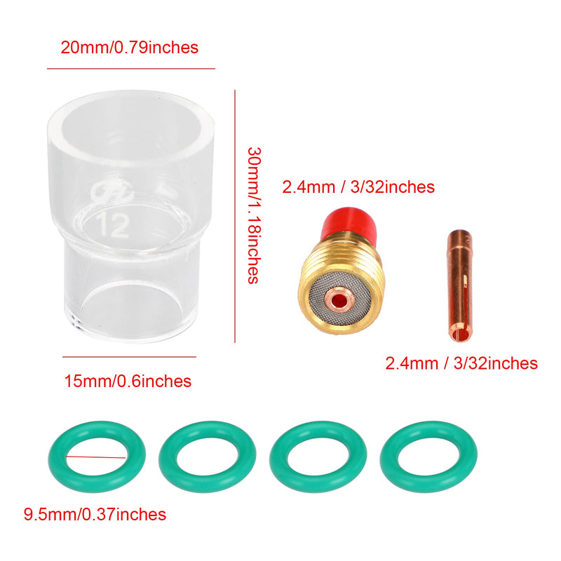 7 kpl TIG-hitsauspoltin Stubby Gas Lens Pyrex Glass Cup Kit WP-9/20/25