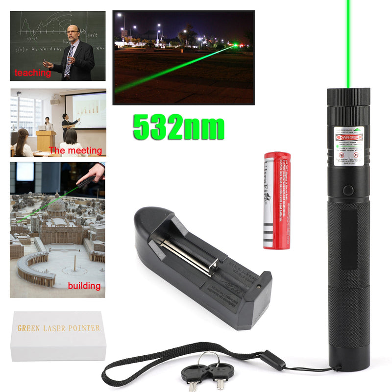 500 Meilen 532 nm 303 grüner Laserpointer sichtbarer Lichtstrahl Lazer Pen + 18650 + Ladegerät