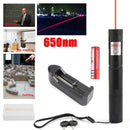 650nm Red Laser Pointer Visible Beam Light Lazer + 18650 + Oplader