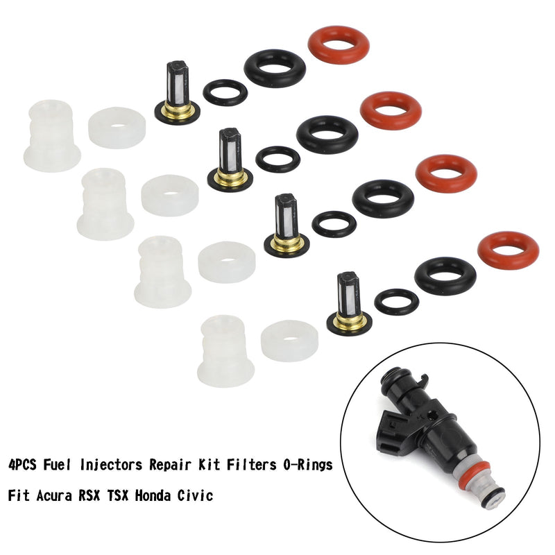 4 szt. Zestaw naprawczy wtryskiwaczy paliwa O-ringi filtrów pasujące do Acura RSX TSX Honda Civic Generic