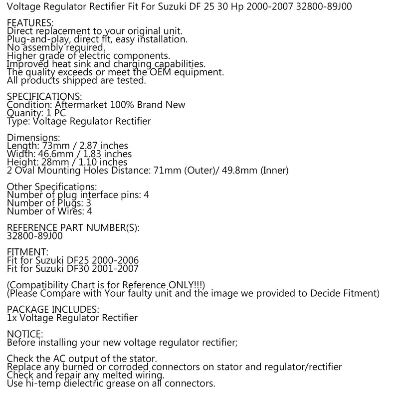 Gleichrichterregler Passend für Suzuki Außenborder DF25 DF30 PS 2000-2007 32800-89J00