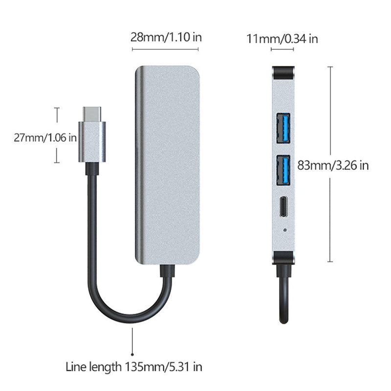 4-i-1 til HD USB C USB3.0 PD Type-C HUB Adapter Dock for Mac Windows PC