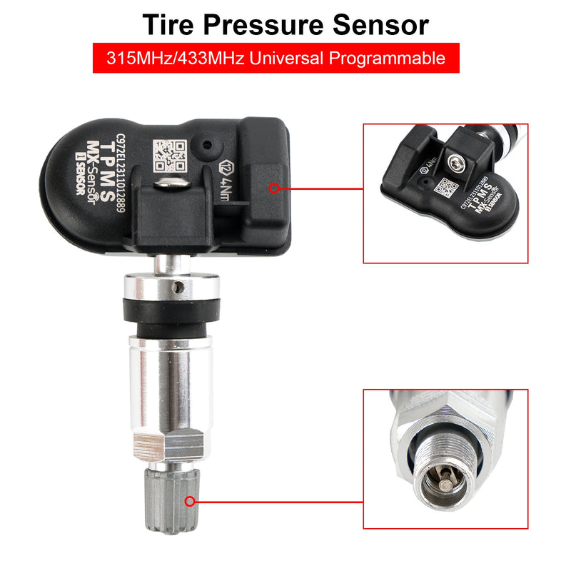 MX Sensor 315 & 433 MHz programmerbar TPMS universal dekktrykksensor