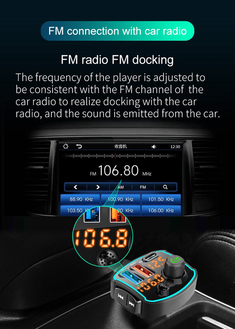 QC3.0 PD18W Cargador rápido Reproductor de MP3 para automóvil Receptor Bluetooth 5.0 Transmisor FM