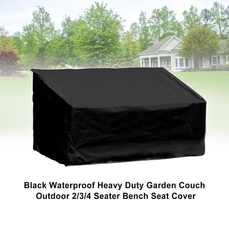 Schwarze, wasserdichte, strapazierfähige Gartencouch für den Außenbereich, 2/3/4-Sitzer-Banksitzbezug