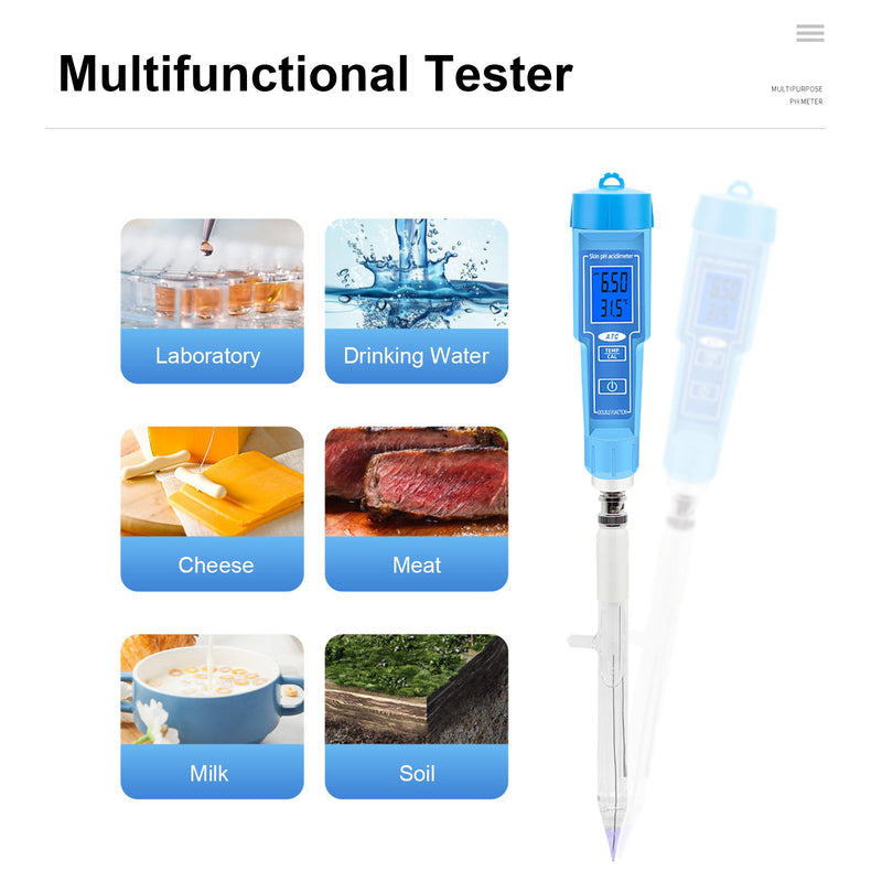 PH Meter Termometer Penn for Food Frukt Kjøtt Jord Laboratory Digital Acid PH Tester