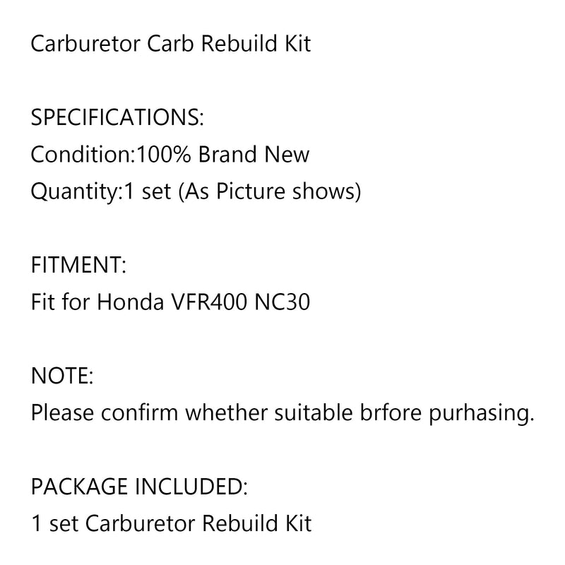 1X peças de conversão do kit de reparo do carburador adequadas para Honda VFR400 VFR400R NC30 Generic