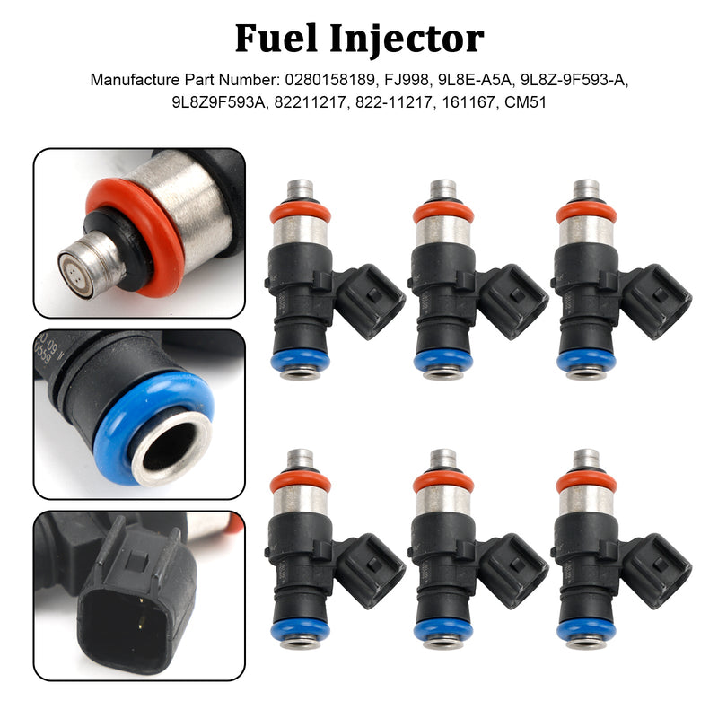 Inyector de combustible 6 uds 0280158189 compatible con Ford Escape Fusion compatible con Mazda 3.0L V6