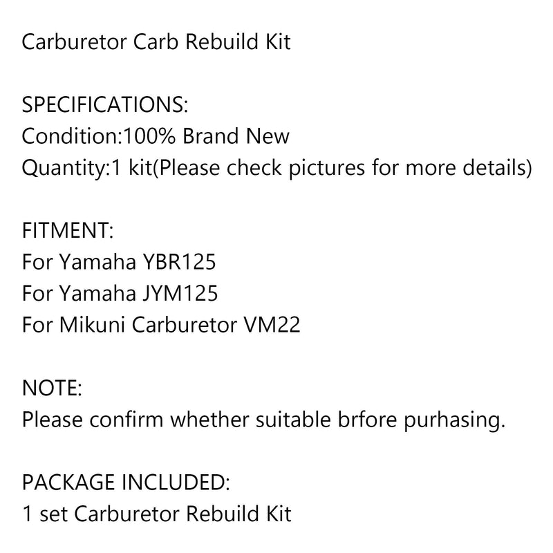 Forgasser reparasjonssett for Yamaha YBR125 JYM125 For forgasser VM22