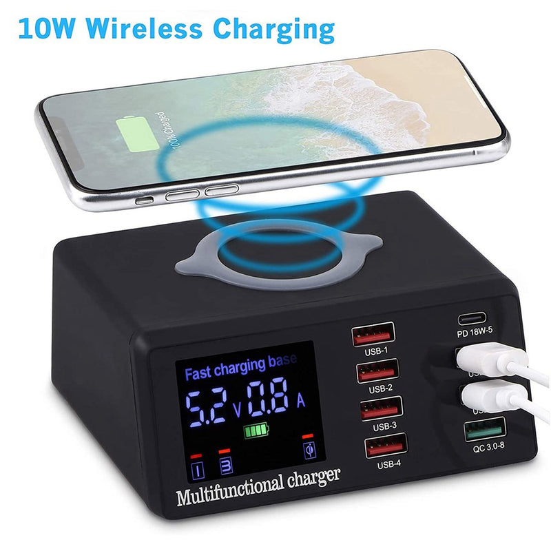 100W 8 Ports USB QC 3.0 PD Schnellladegerät Wireless Charging Station EU Plug