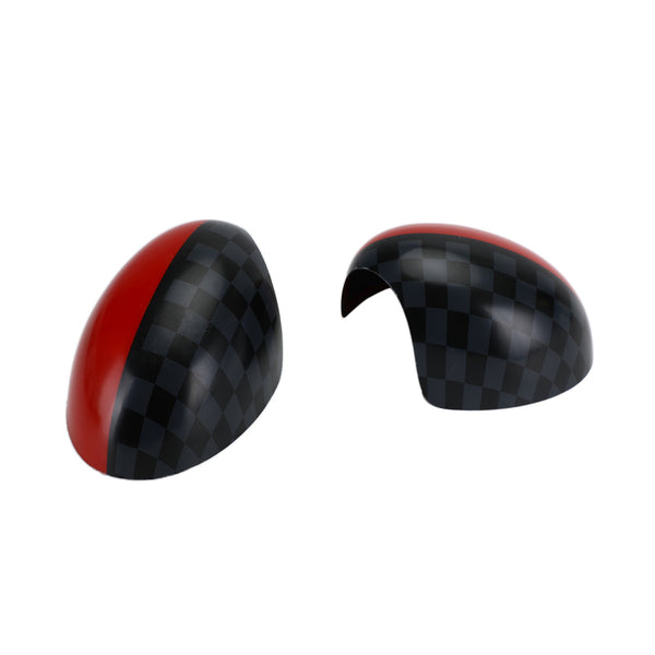 2 x schwarz/grau karierte rote Spiegelabdeckungen für MINI Cooper R55 R56 R57 Generic