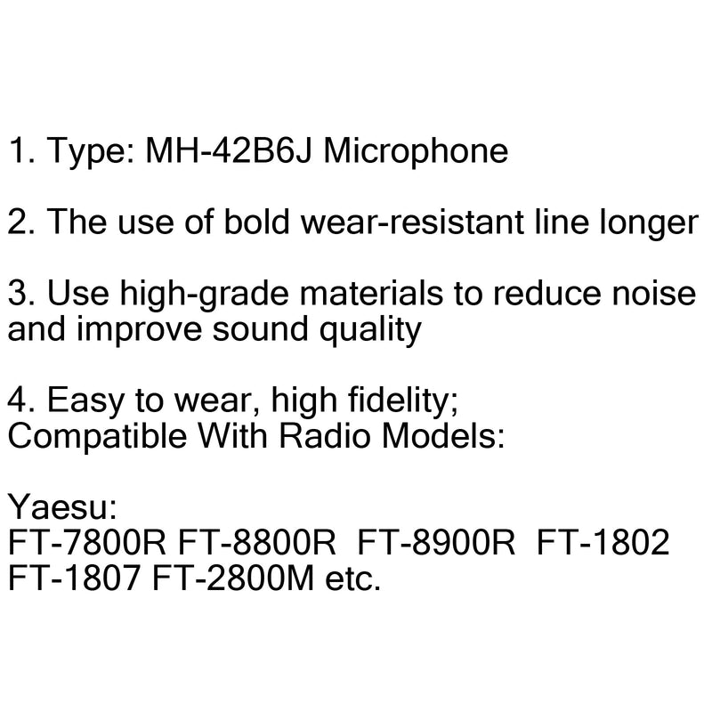 MH-42B6J mikrofoni Yaesu FT-1807M FT-1900R FT-2600 FT-2800 radiolle