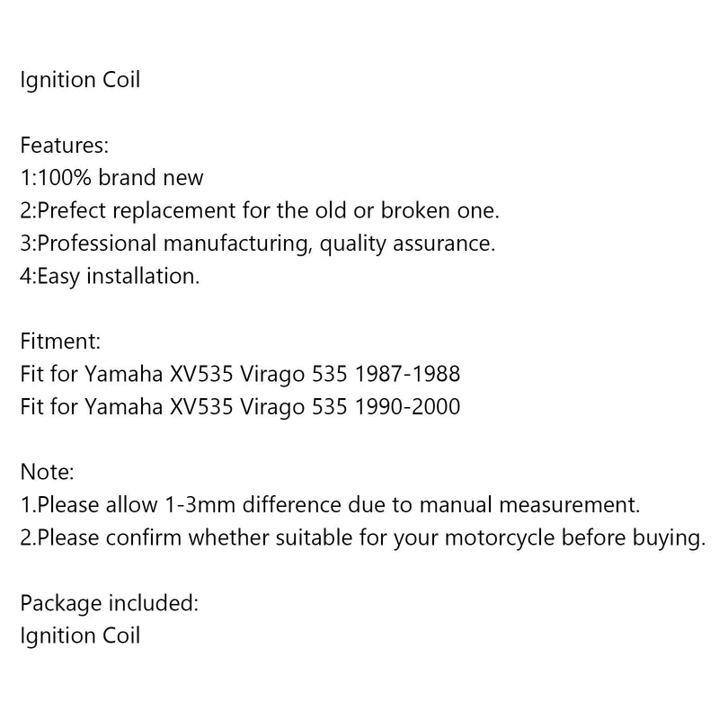 Bobina de encendido para Yamaha Virago 535 XV535 1987-1988 / 1990-2000