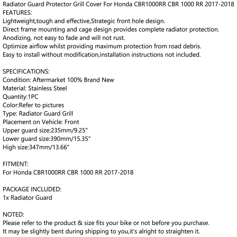 Kühlerschutzgitter für Honda CBR1000RR 2017-2018 Generic