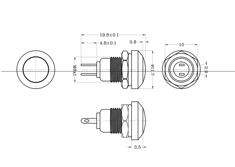 1kpl 8mm Mini 1NO 2Pin metallinen painikekytkin 3A/250V autolle/veneelle