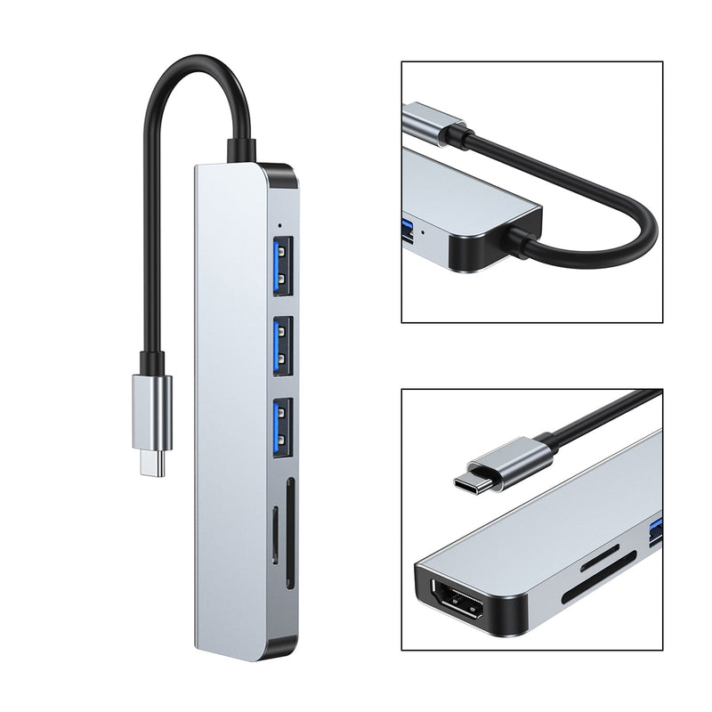 6 i 1 USB-C Type C HD-utgang 4K USB 3.0 HD Adapter HUB Multifunksjonsdokking